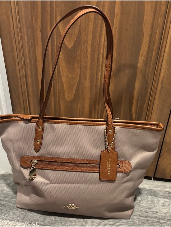 Coach Handbags - New Coach Pink Tote with Tan Leather Trim and Gold Hardware